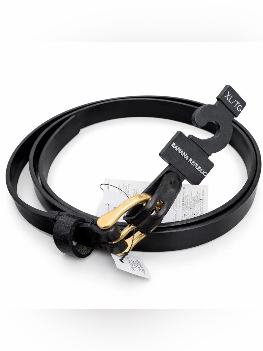 Banana Republic Genuine Buffalo Leather Black Belt XL Gold Buckle